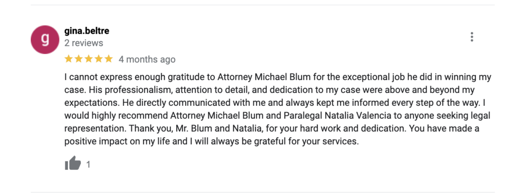 Palm Beach Gardens Personal Injury Client Review